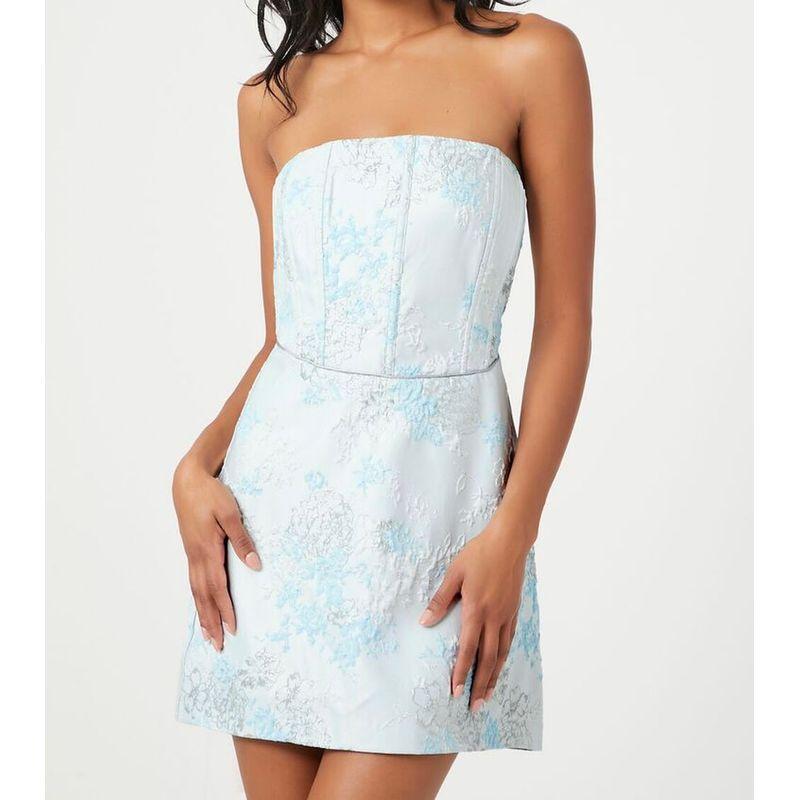 

Foreign Trade Order 21 Sexy Wrap-around Jacquard Bright Silk Thread Waist Hugging Slimming Fishbone Summer Gyaru Beautiful Dress Women Blue M