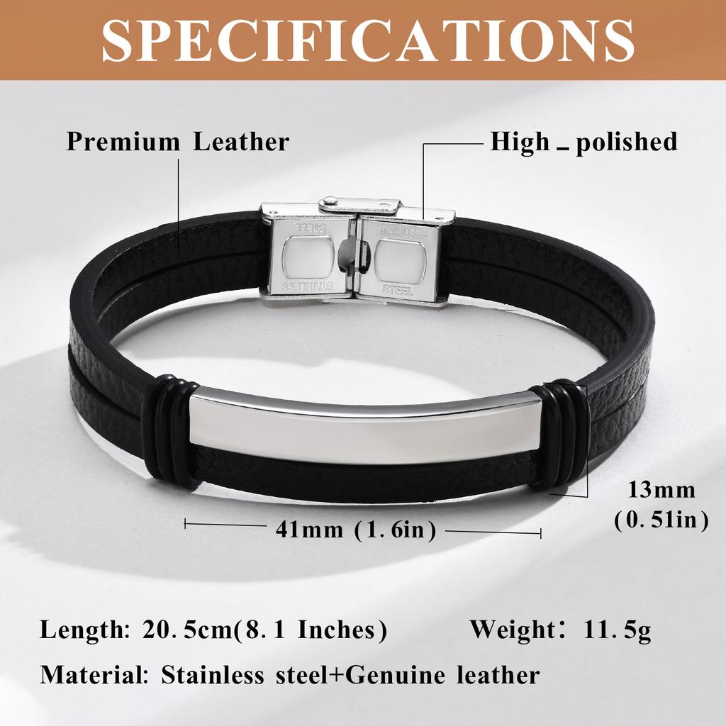 Genuine Leather Bracelet for Adult, Hip Hop Stainless Steel Charm Leather Wrap Bracelet, Wristband Hand Jewelry Gift