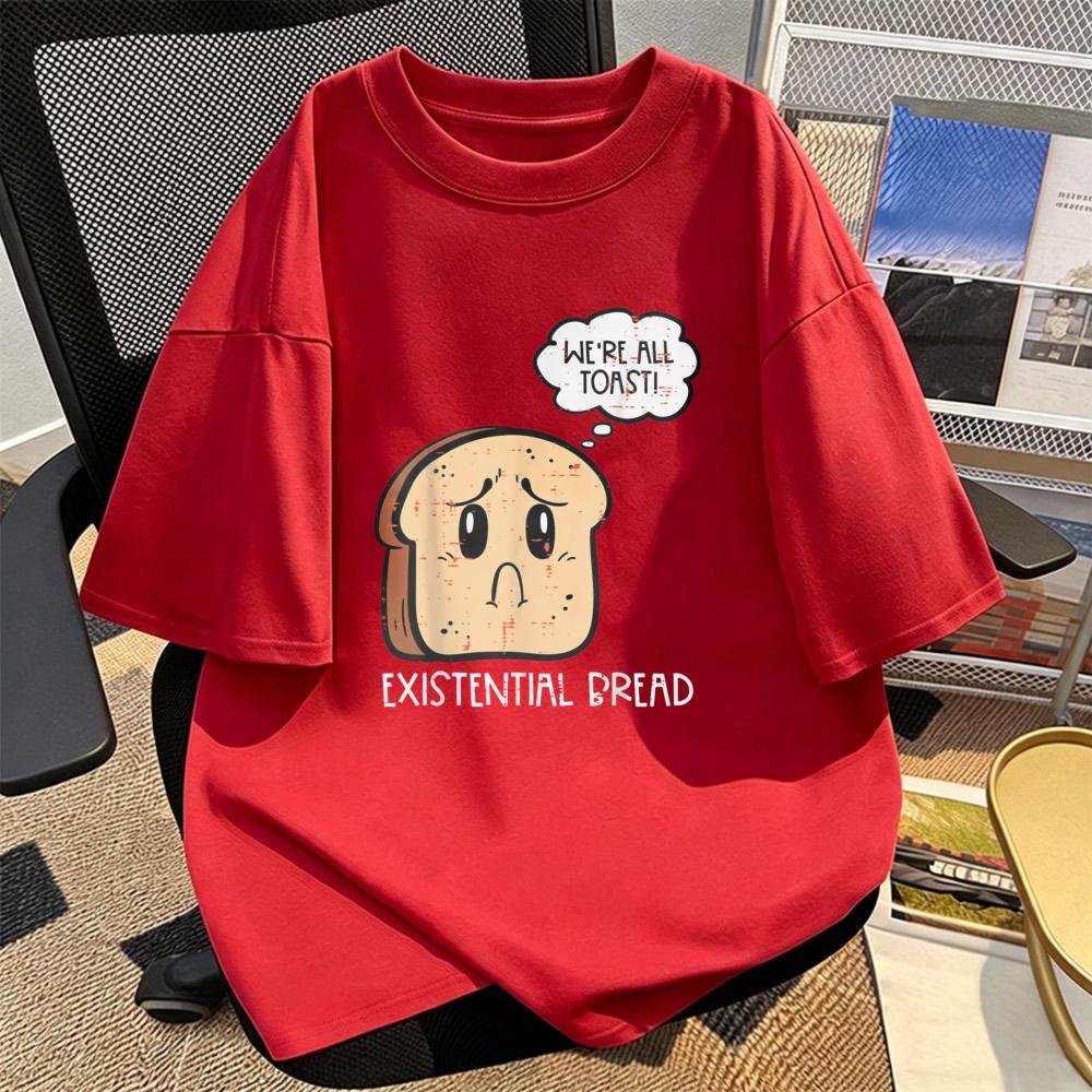 Existential Bread Funny Toast Pun Graphic Unisex Casual Cotton Tshirt Short Sleeve Crewneck Tees Funny Anxiety Food Humor Tees