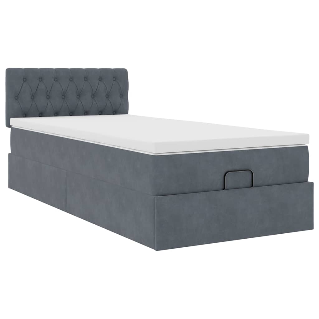 Vidaxl Ottomanisches Bettgestell mit Matratze, Grau, 90x200 cm, Samt