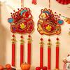 Ornement Gourde Rouge Nouvel An Chinois avec Pompons Décor Dieu de la Richesse Décor Suspendu au Mur Caractère FU Année du Cheval