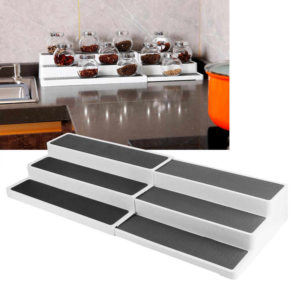 Kryddställ med 3 våningar, expanderbar trapphylla, köksorganisatör för skåp, bänkskiva