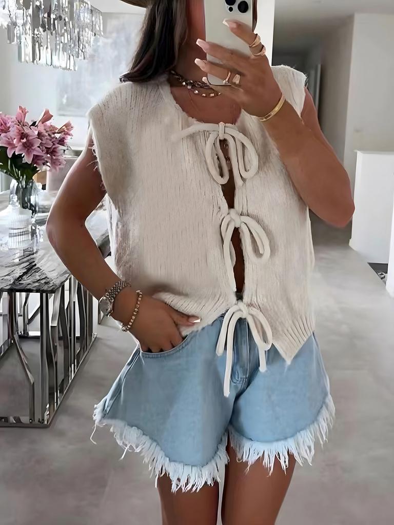Strap Knit Vest Cardigan Summer Cross-border Hot Item Amazon New Solid Color Vest Sleeveless Sweater for Women 3538 EMA