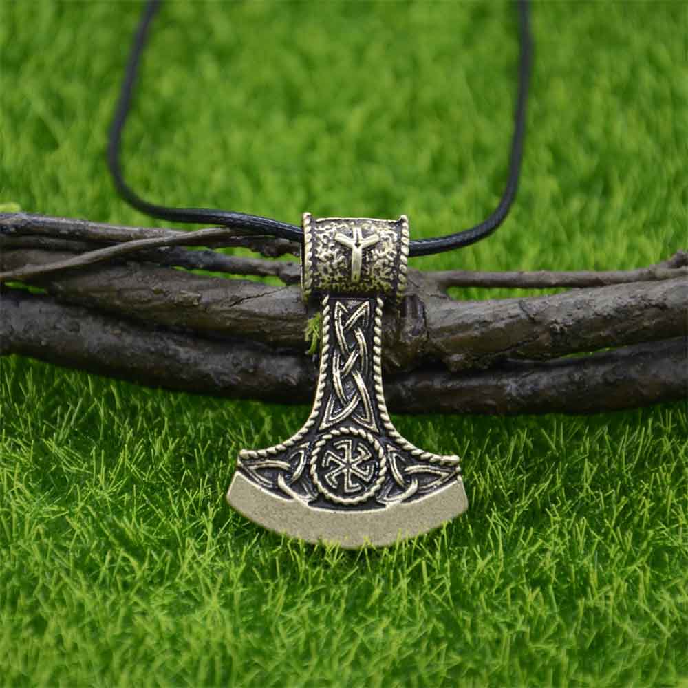 

Slavic Perun Axe Kolovrat Pendant Runic Rune ALGIZ Talisman Pagan Scandinavian Viking Necklace Amulet