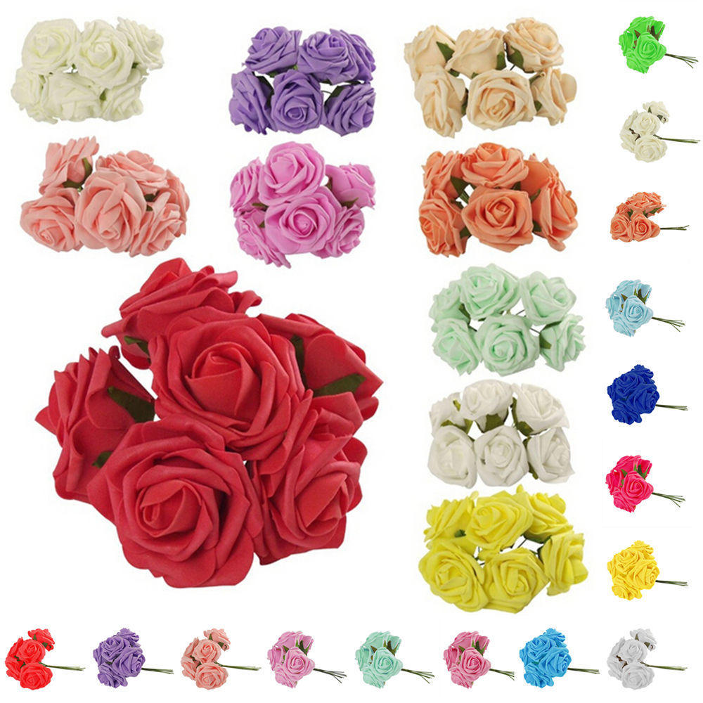 0Pcs Wedding Flowers Foam Roses Artificial Bride Delicate Colorfast Candy