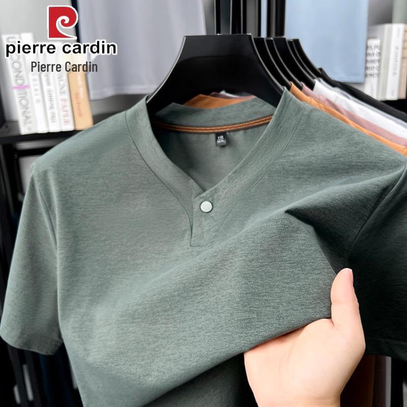 Pierre Cardin Men s Chinese Style Ice Silk V-Neck T-Shirt L