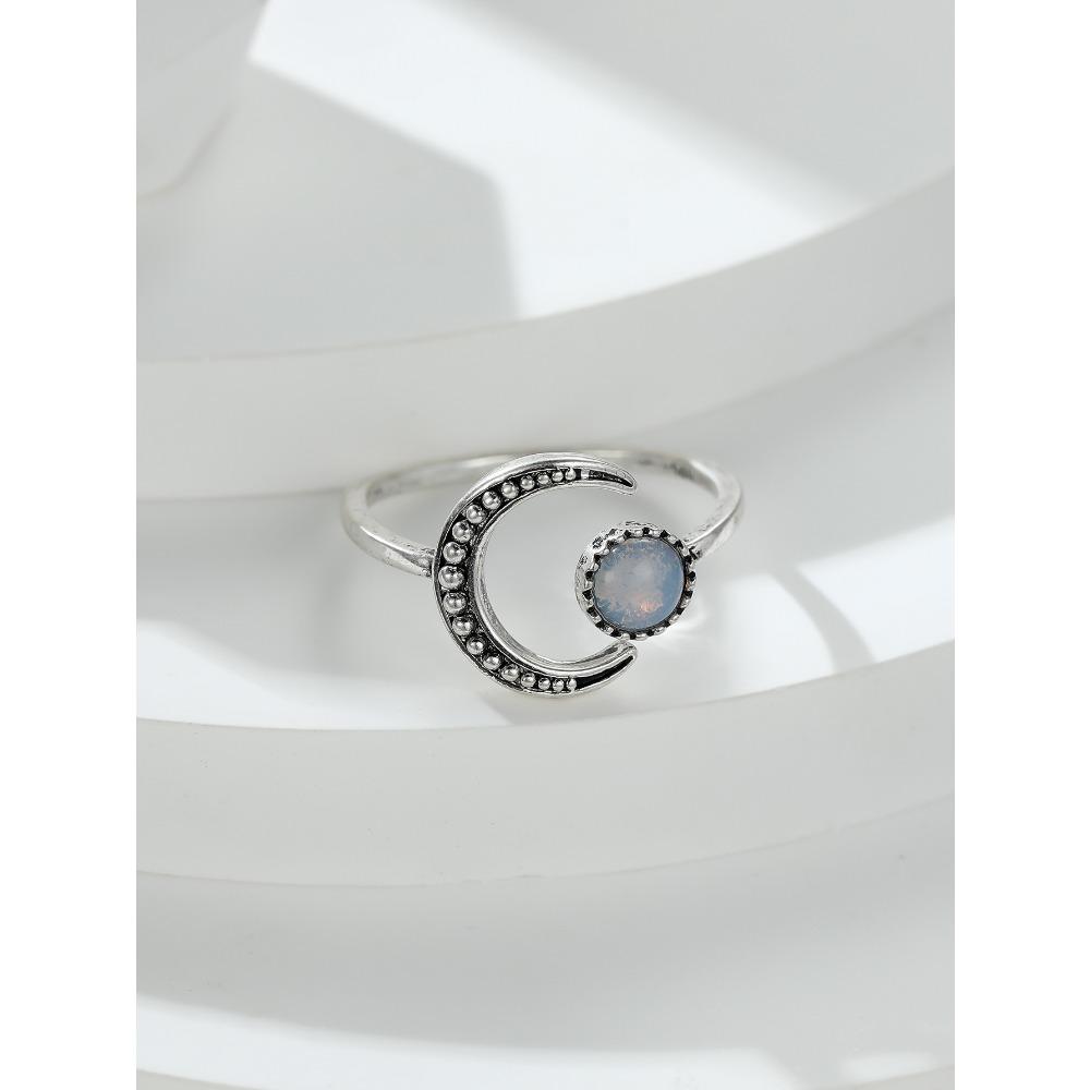 

Французское Элегантное Ретро Золотое Кольцо с Луной и Лунным Камнем для Женщин Модное и Регулируемое Кольцо с Открытием Opening adjustable