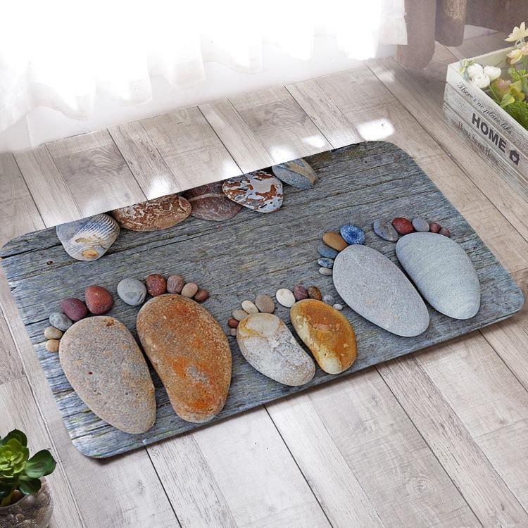 

2D Stone Footprint Doormat Rustic Wood Pebble Footprint Pattern Zen Home Decor Carpet Soft Non-Slip Welcome Mat for Front Door, 40x60cm