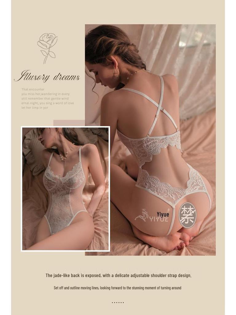 Yi Yue Lace Temptation Bodysuit - Women's See-through Lingerie Uniform with Quick-Release Sleepwear Set