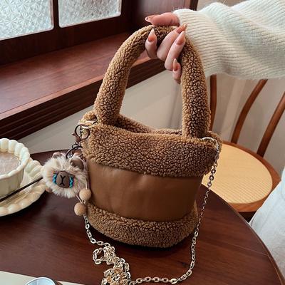 Hand-Held Lamb Wool Gentle Plush Small Bag Female Cute Day Design Hand-Carried Bucket Bag