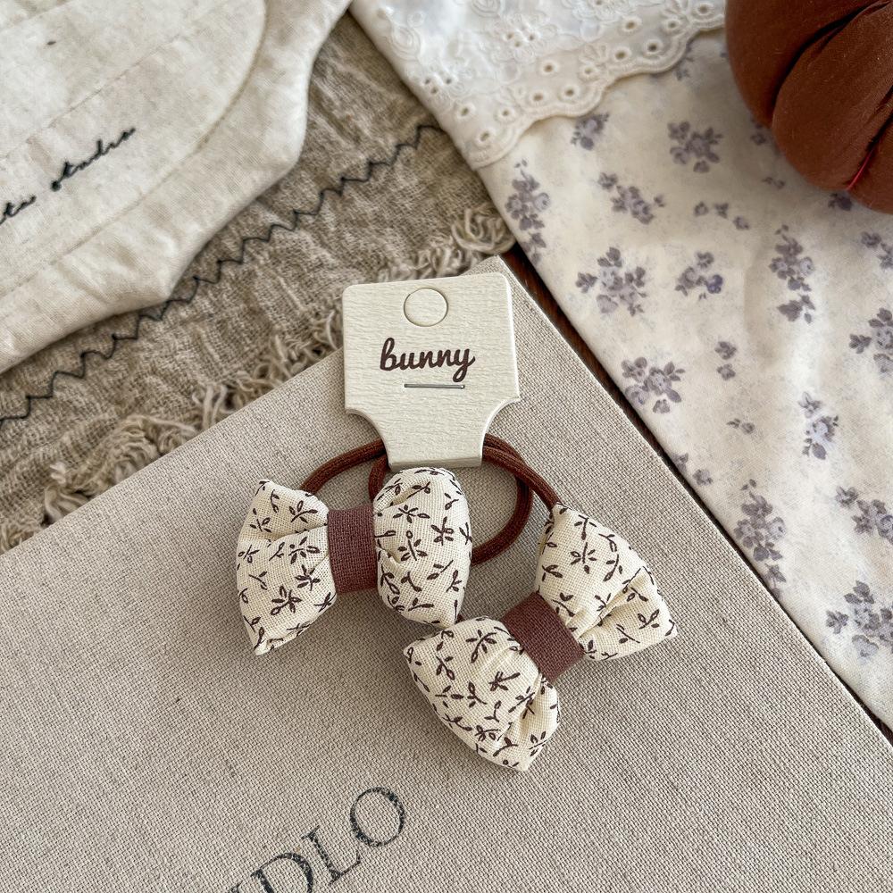 2pcs Plaid Elastic Hair Bands Floral Bow Scrunchies Baby Girls Hair Rope Tie Ponytail Holder Rubber Band Kids Hair Accessories