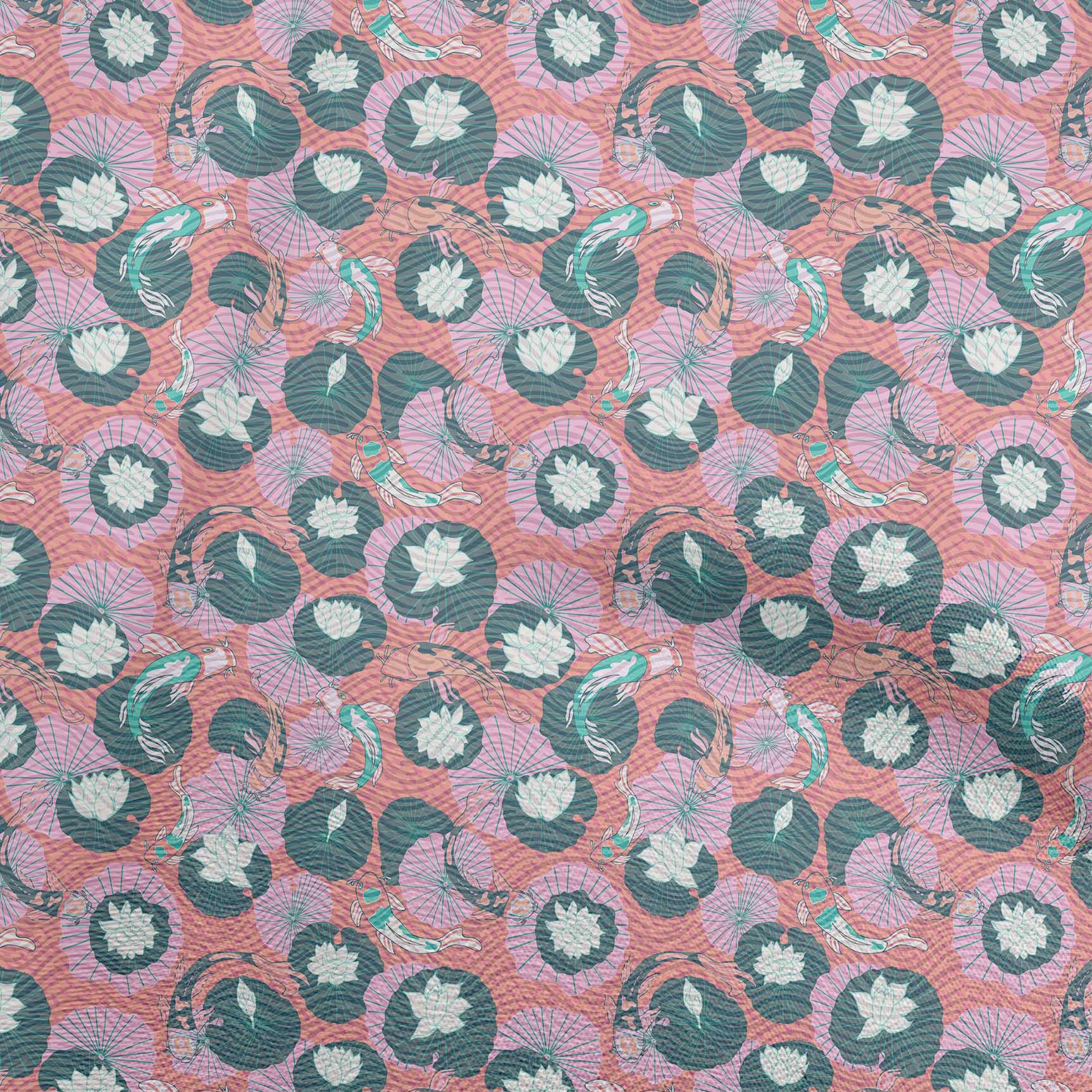 

OneOone Cotton Flex Amethyst Тканина Азіатська японська риба коі з абстрактною квітковою тканиною для пошиття друкованої тканини для рукоділля у дворі 40 дюймів 42InchWide-ViscoseChiffon помаранчевий