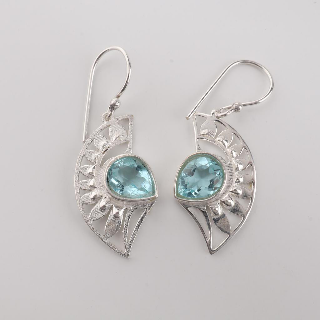 Natural Sky Blue Topaz Gemstone 925 Sterling Silver Jewelry Women Dangle Earring 1.5" CE-26-2