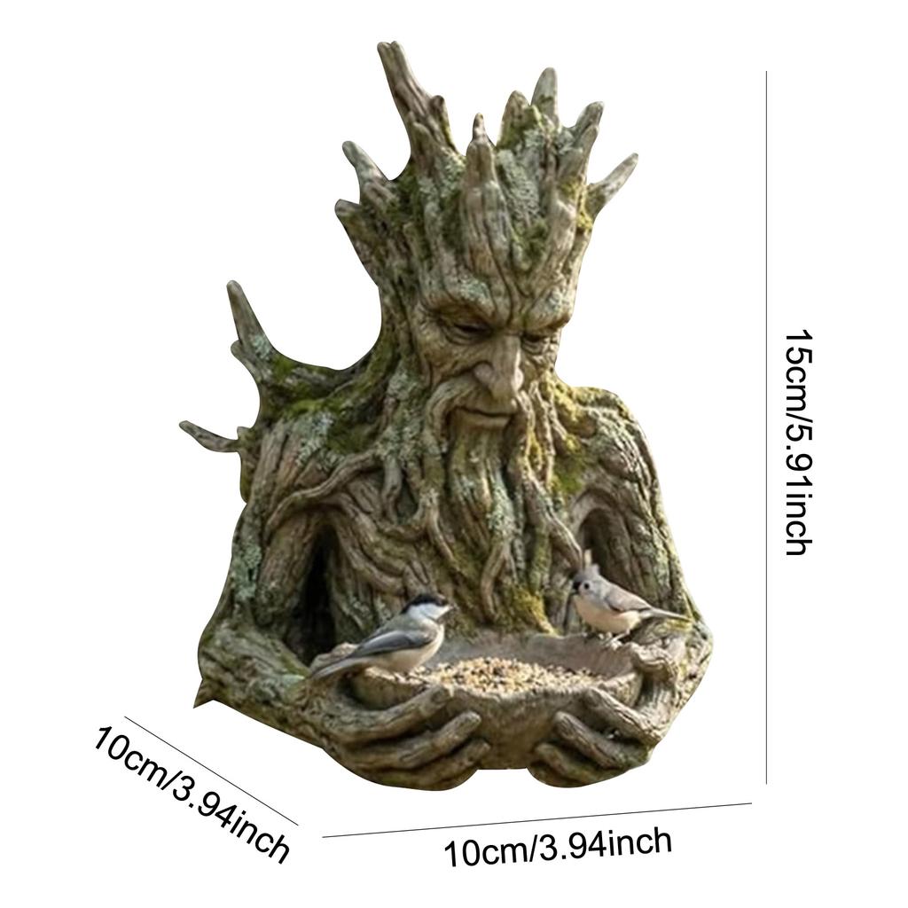 Bird Feeding Sculpture Multi-Purpose Ancient Tree Bird Feeder Resin Birds Feeding Station for Patio/Yard/Garden/Backyard/Balcony