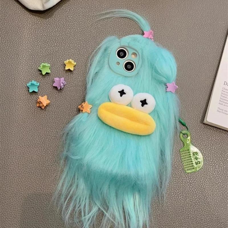 Custodia Mostro Peluche Morbido Divertente Coreana Per iPhone 17 Pro Max Custodia 16 15 14  13 12 11 Ragazza Carina Invernale Calda Copertura Pelliccia Morbida Coque
