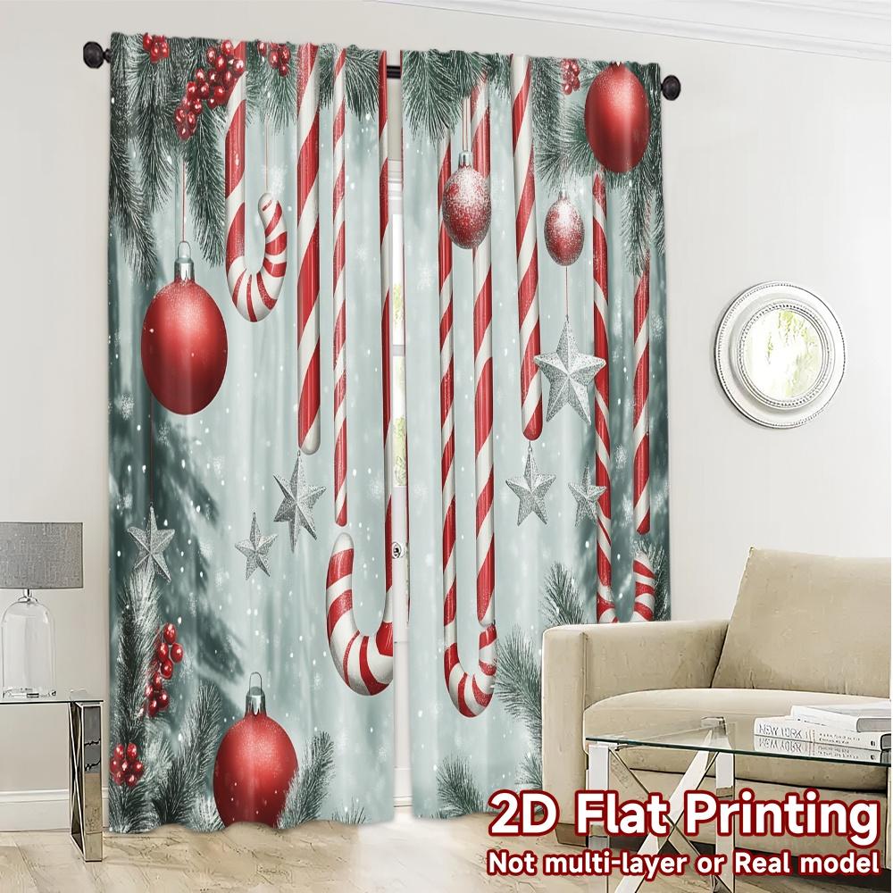 2pcs,Curtains Christmas Candy Cane Ornaments Snow (3) Pattern Popular Curtains Versatile 100% Polyester Curtains Thermal