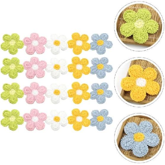 20Pcs Assorted Color Embroidered Flower Patches, 1.97" Polyester Appliques for Clothes, Hats, Bags, DIY Crafts, Sewing Decorations