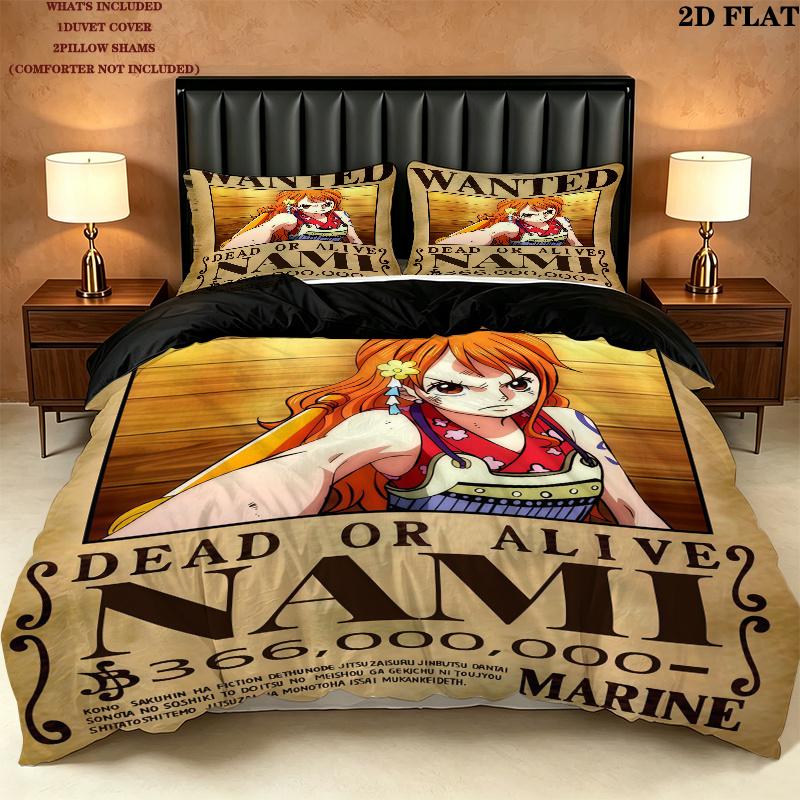 Nami Pattern Bedding Quilt Set Quilt Cover Pillowcase Home Birthday Gift(1 * Duvet Cover + 2 * Pillowcase, Without Core)