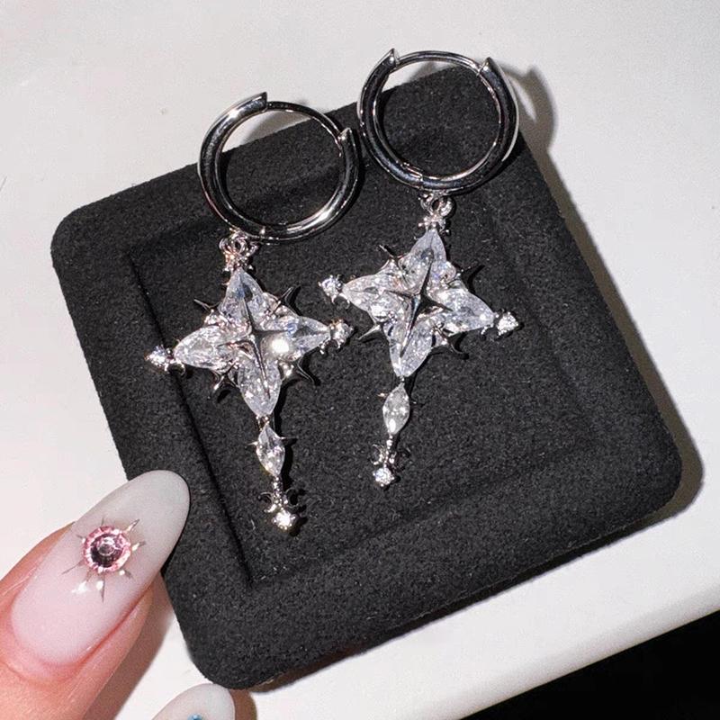 Fashionable And Exquisite Sparkling Zircon Snowflake Earrings Creative Punk Cross Zircon Daily Party Gifts