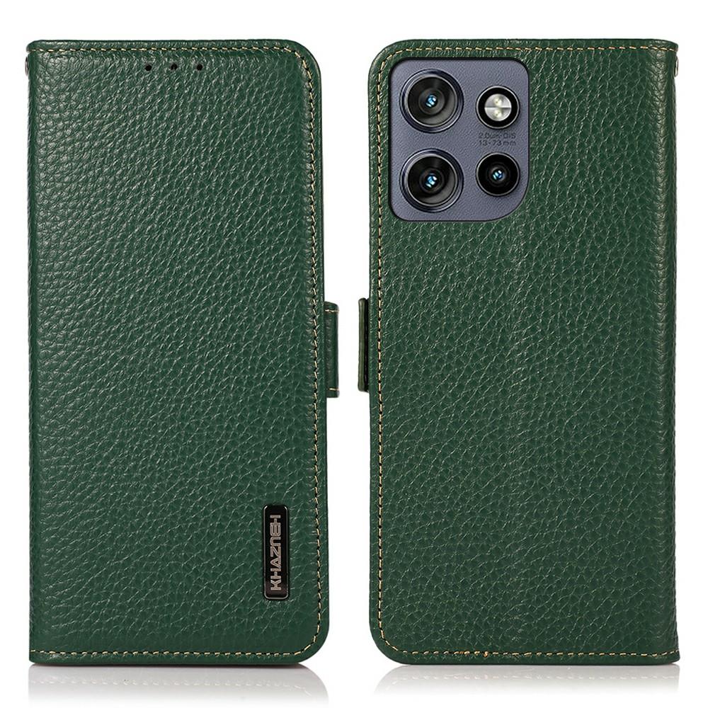 KHAZNEH For Motorola Edge 50 5G Phone Case Genuine Cow Leather Cover RFID Blocking
