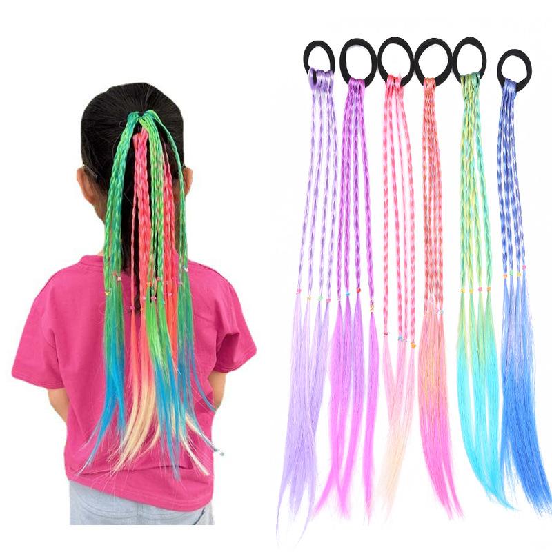 New Girls Colorful Wigs Ponytail Kids Hair Accessories Head Band Hair Ornament Headbands Rubber Bands Beauty Hair Bands Headwear
