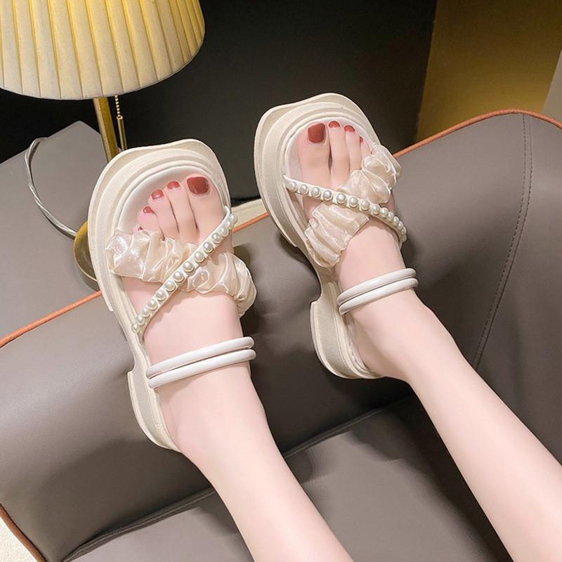Stylish Summer Pearl Sandals For Women In Black And Beige Perfect For Every Occasion