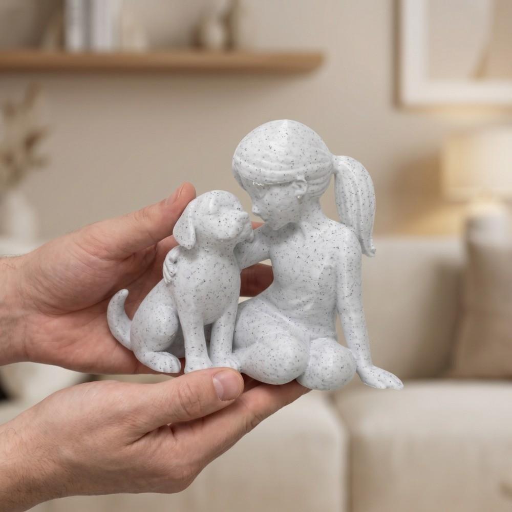 3D Printed Girl And Dog Statues Cute Canine Statues Crafts Nordic-Style Ornaments  Home Decoration