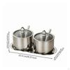 Stainless Steel Seasoning Container Set with Tray DustResistant ThreeCompartment Condiment Holder