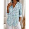 New Fall Women's Long-Sleeve Shirt Blue and White Tie-Dye Print Collared Long Sleeves A Stylish Women's Button-Down Shirt