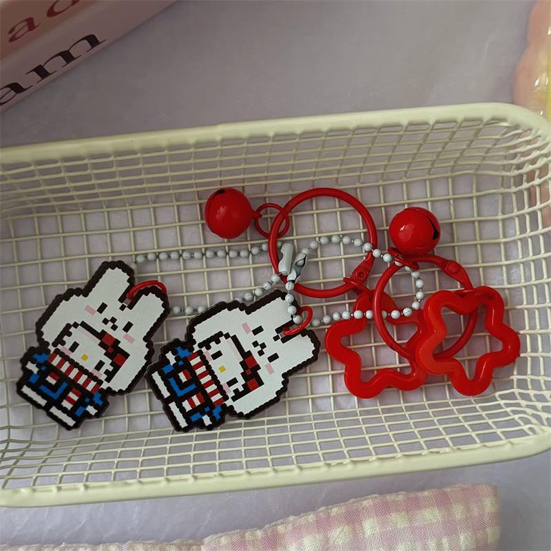 Cute Bunny Hello Kitty Bell Star Keyring Keychain Pendant Phone Chain Sweet Kt Cat Backpack Charm Bag Hanging Ornament Girl Gift