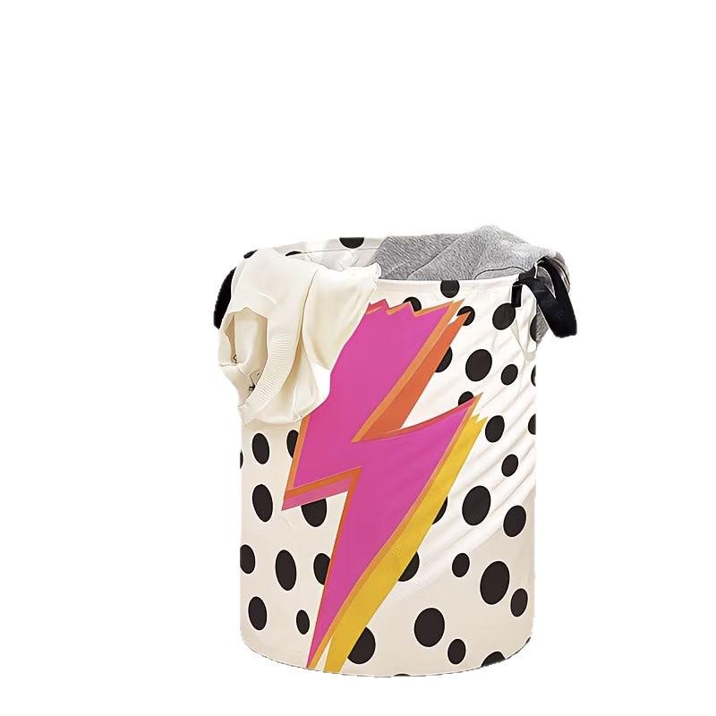 Polka Dot Rainbow Lightning Folding Laundry Hamper with Handle