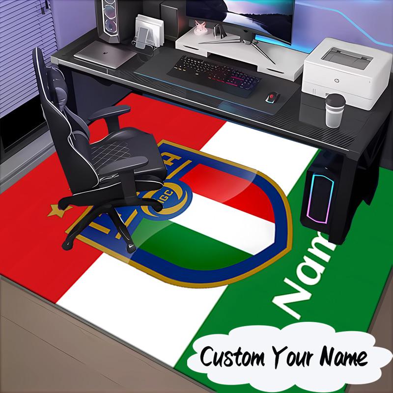 Custom Name Italian Football Crest Rug for Living Room, Game Rooms, Office, Bedroom, Floor Mat Playful Design, fan gifts Christmas decor