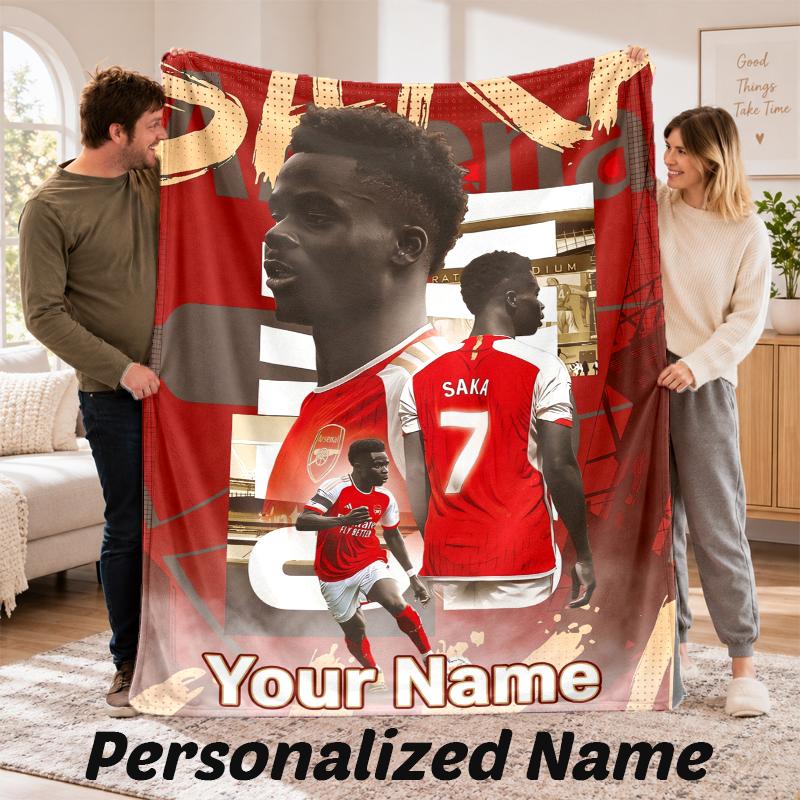 Bukayo Saka Personalized Flannel Blanket Custom Name Text Soft Throw Blanket Home Decor