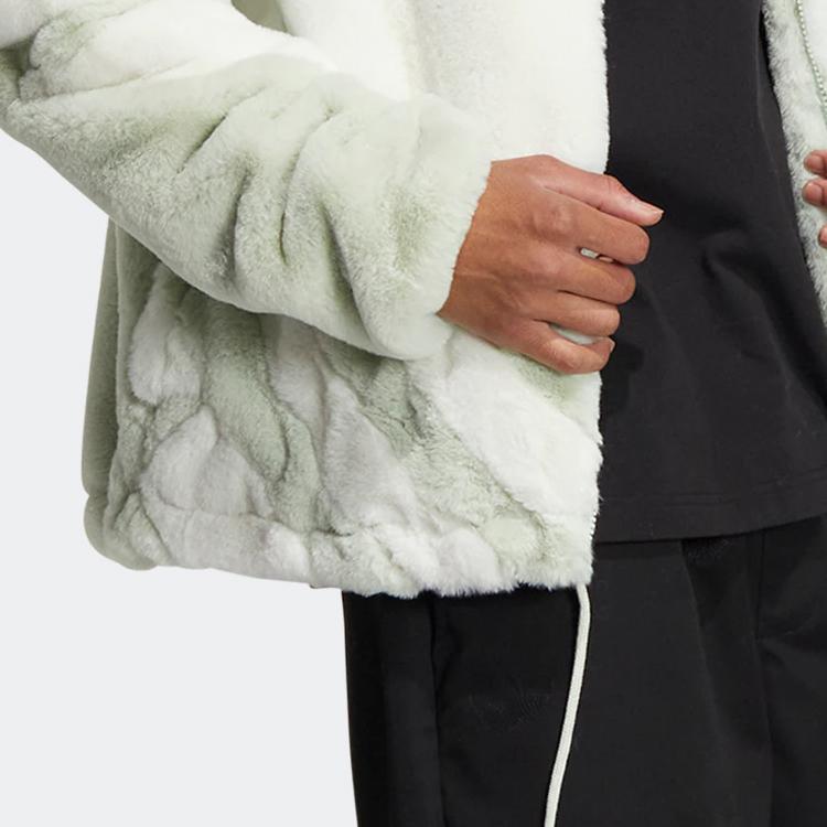 Adidas Originals Trefoil Patchwork Stand Collar Zip-Up Fleece-Lined Long Sleeve Jacket Unisex Jacket Green HR3484