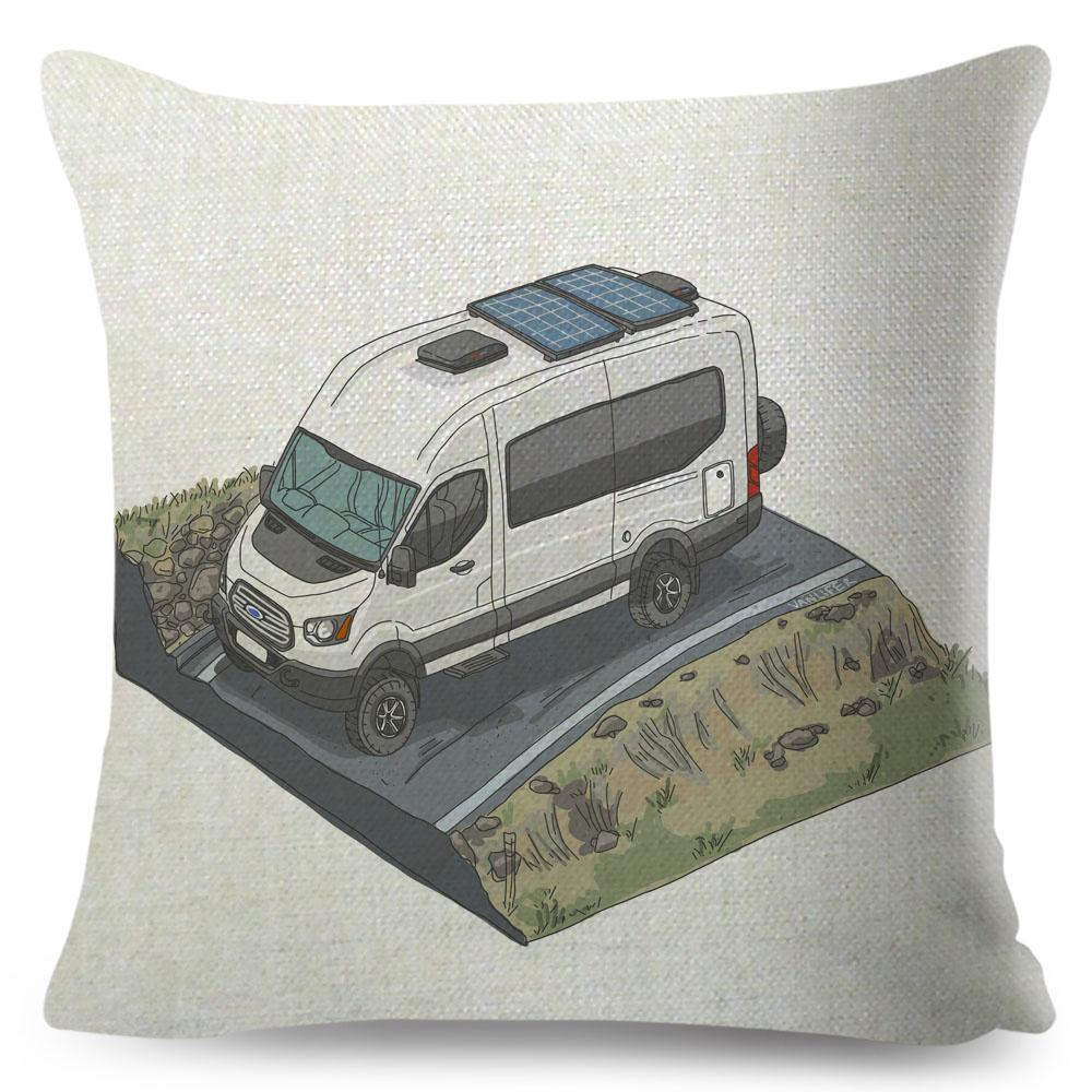Van Life Pillow Case Decor Cartoon Camper House Travel Car Cushion Cover for Sofa Home Children Room Vanlife Pillowcase 45x45cm