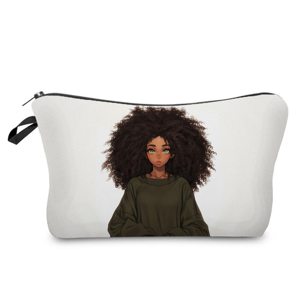 Women Dirty Braided Black Girl Print Cosmetic Bag Toiletries Organize Travel Storage Case 6848