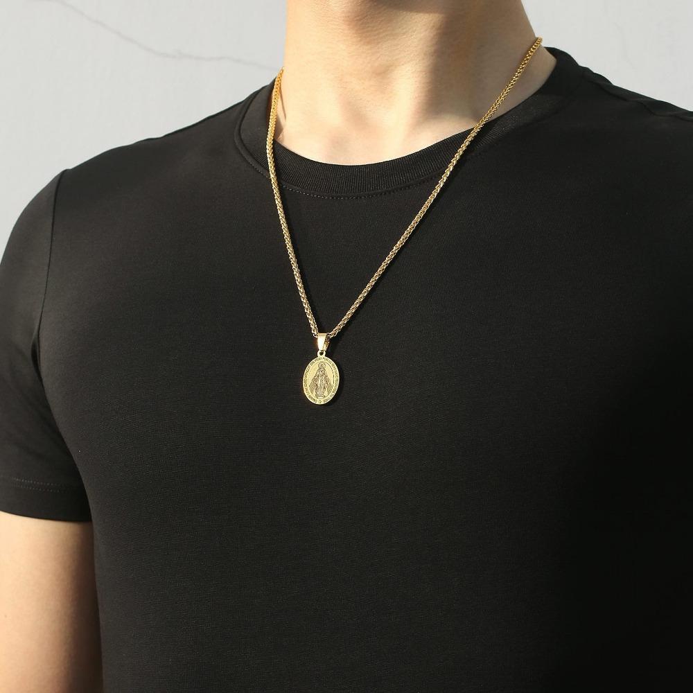 

1PC Stainless steel double-sided portrait commemorative medal pendant necklace for men and women, jewelry accessory 60cm & Fashion золотий