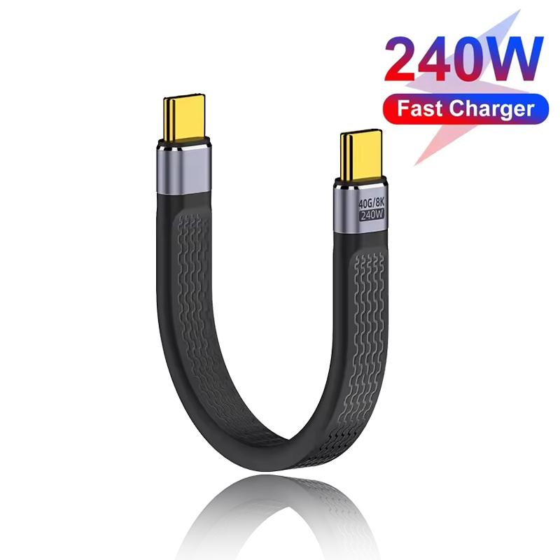 

Кабель FPC USB 4.0 Gen3 40 Гбит/с 240 Вт PD3.1 Type C Кабель для быстрой зарядки Кабель для передачи данных USB C на Type C для iPhone 16 15 Pro Max Xiaomi 14 чёрный