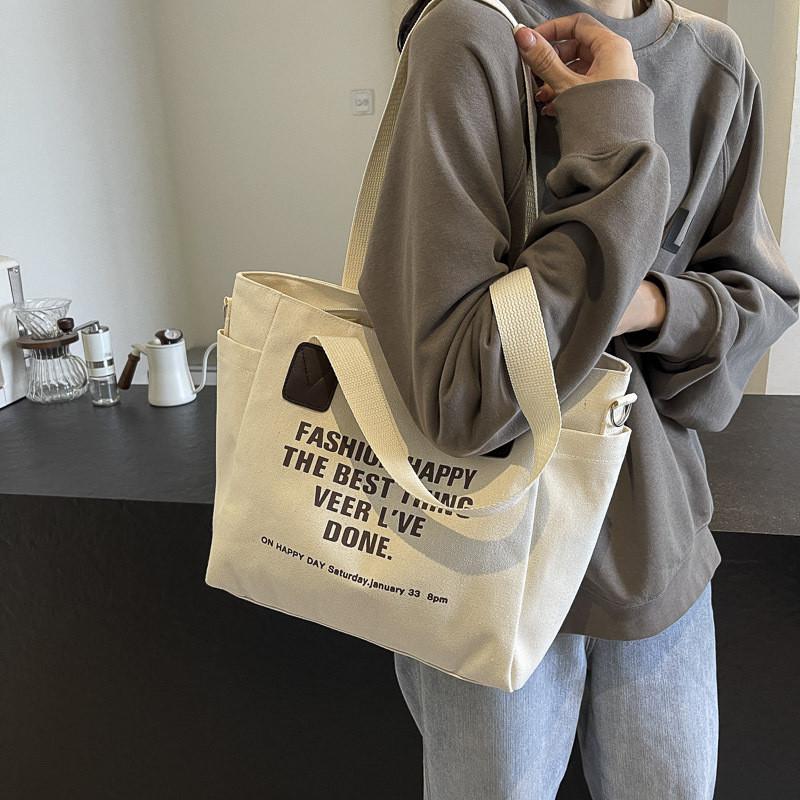 Large Capacity 2024 New Casual Tote Bag Stylish Canvas Shoulder Bag For Students
