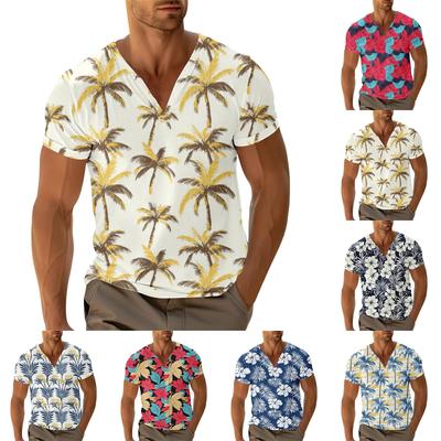 Men'S V-Neck Casual Short Sleeved Loose Casual Fashionable Vacation Top