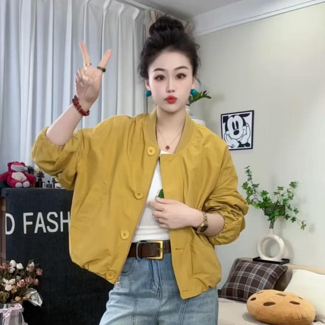 

Korean Style Women s Round Neck Windbreaker Jacket - Spring 2025 Loose Casual Cardigan Large жовтий