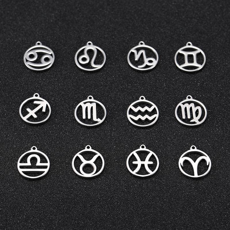 Teamer 12pcs/lot Zodiac Signs Charms Jewelry Making Stainless Steel Gold Color 12 Constellation Taurus Pendants Birthday Gifts