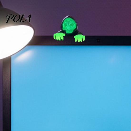 Luminous Skull Display Ornament Computer Monitor Figurine, 3D Printed Decor, with Hooded Grim E-sports Desk Decor Reaper Design, Halloween Horror