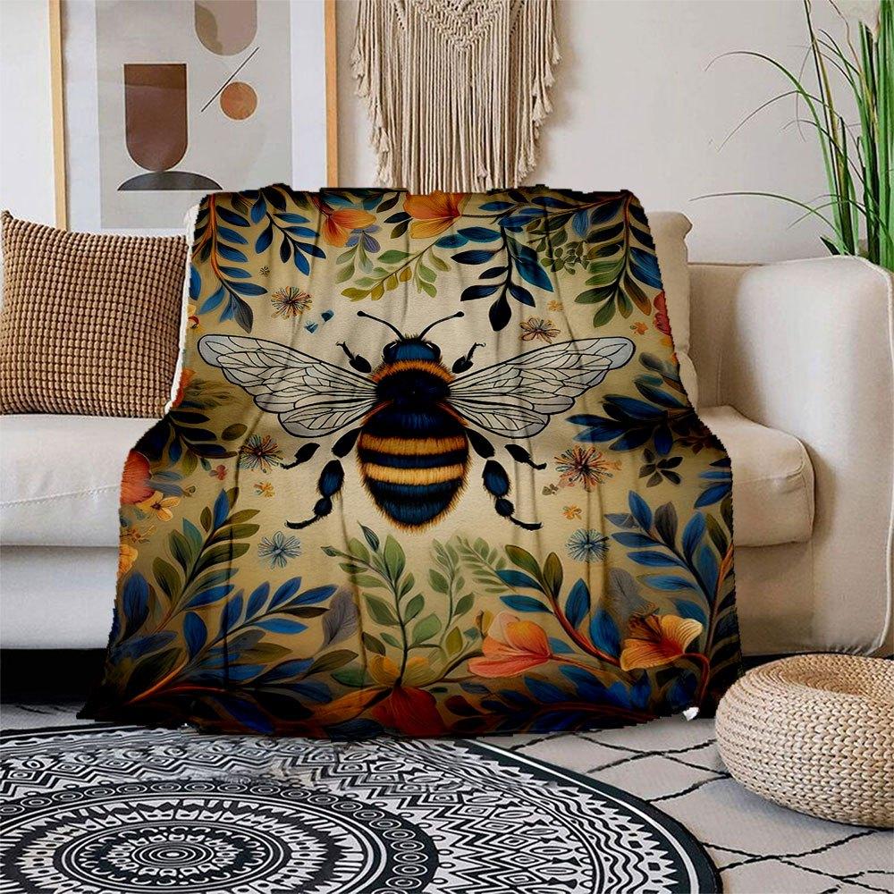

Colorful Bee Floral Wall Art Print Blanket Flannel Throw Blanket for Sofa, Bed, Travel, Camping, Office, Couch, Chair, And Bed Gift for Chr 150x180cm