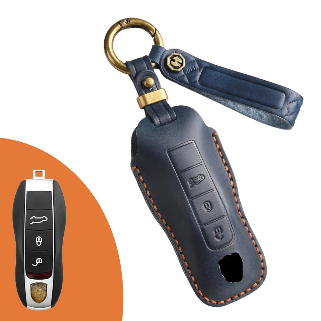 For Porsche Luxury Leather Car Key Cover Macan 718 Cayenne Paramera 911 958 Taycan Car Key Fob Key Outer Ring