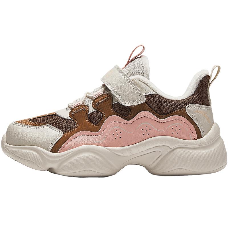 Anta Kids Synthetic Leather Outdoor Series Fleece Lightweight Shock Absorbing Warm Low Top Casual Shoes Kids Sneaker Brown Red A22449938-2