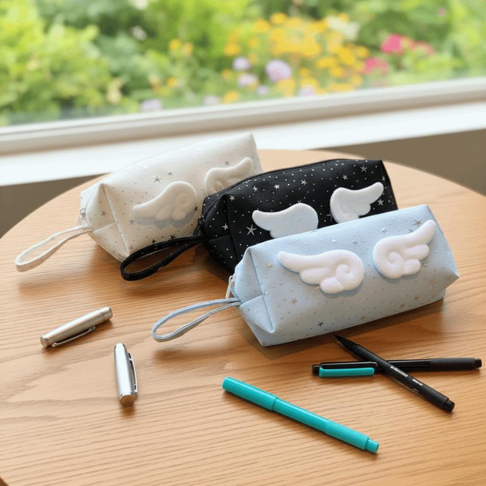 Y2k Korean Style Pen Bag Desktop Storage Pencil Pouch Wings Star Dots Pencil Case  Kids Children