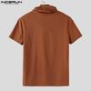 INCERUN Summer Men Drawstring Neck Short Sleeves Casual Fitted Tee Tops