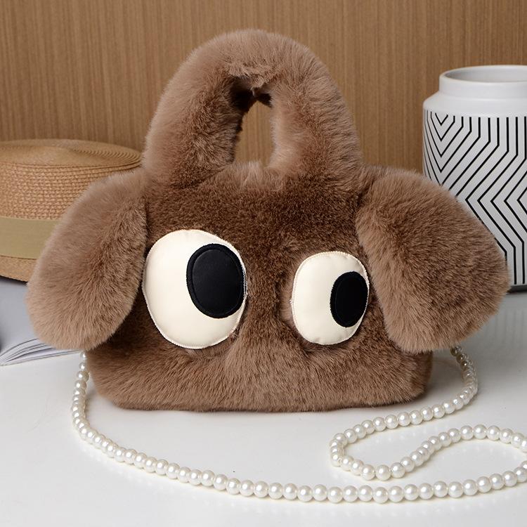New autumn and winter plush bag cute big-eyed puppy tote bag shoulder bag crossbody sideways eye puppy bag