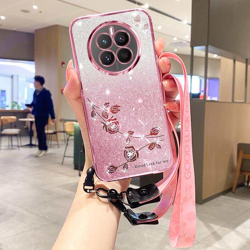 KADEM Pouzdro pro Realme 12 Pro 5G/12 Pro+ 5G Estetický třpytivý TPU kryt na telefon se šňůrkou